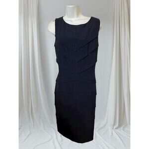 Adrianna Papell Navy Tiered Sheath Dress Size 12 Sleeveless Classic Cocktail